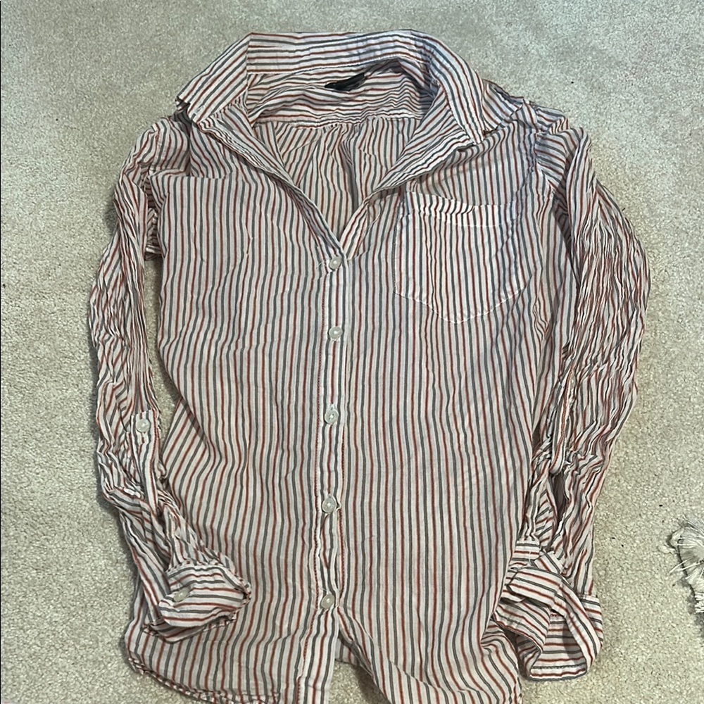 Ann Taylor Casual Button Down Shirt - Red and White Stripes
